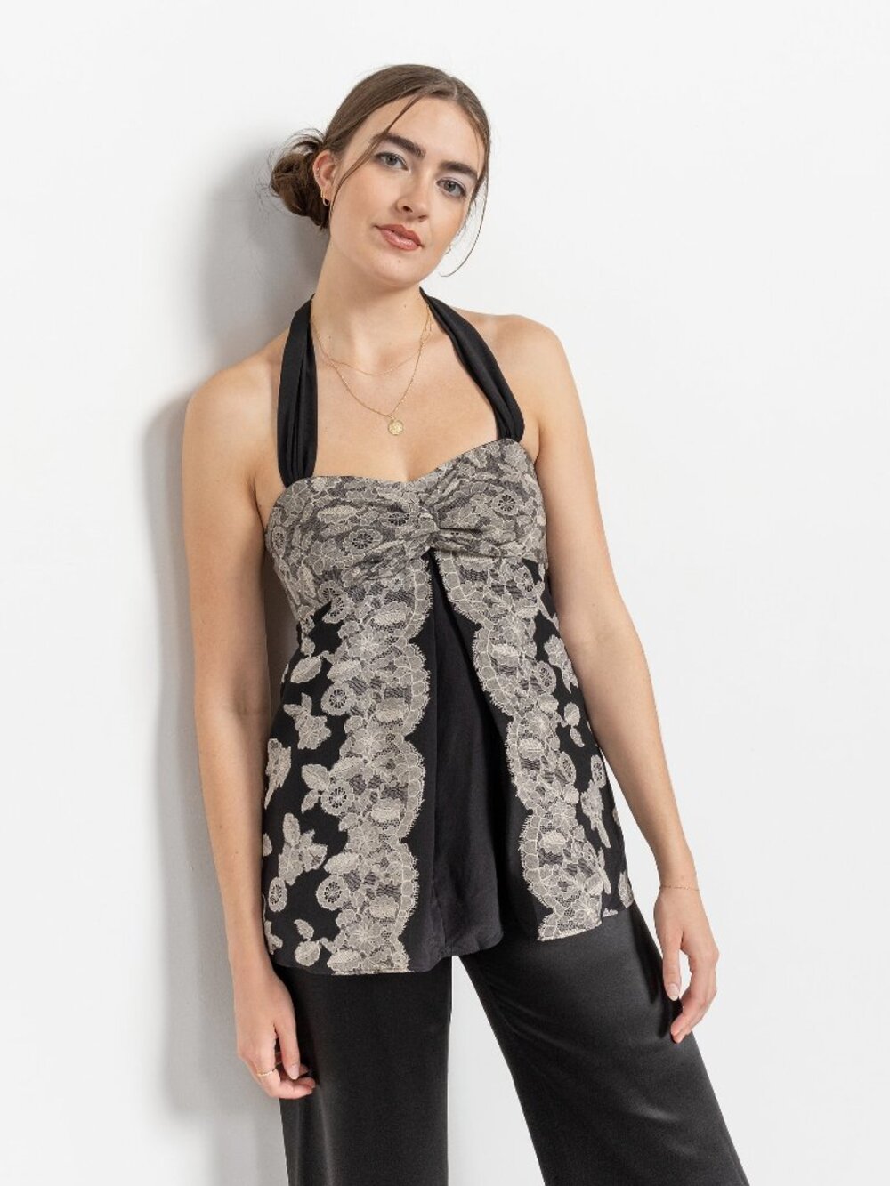 BLACK LACE PRINT Camisole Y2K Classy Cocktail Top Blouse Halter Sweetheart